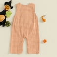 thumbnail image 4 of CAICJ98 Infant Baby Boy Halloween Pumpkin/Ghost Plaid Jumpsuit Sleeveless Gingham Romper One Piece Strap Overalls Smocked Clothes,Size 12-18 Months, 4 of 9