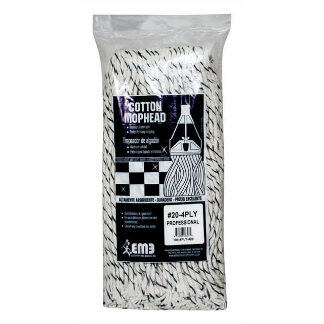 Cabezal de mopa de algodón Mop Refill Elite #20, extremo cortado, 4 capas (paquete de 6)