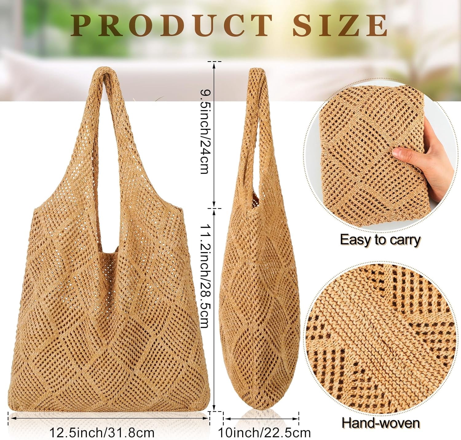 CAILDANL Zonon 3 Pcs Crochet Mesh Beach Tote Bag for Women Summer Hollow Woven Straw Bag Knitted Shoulder Handbags for Boho Aesthetic
