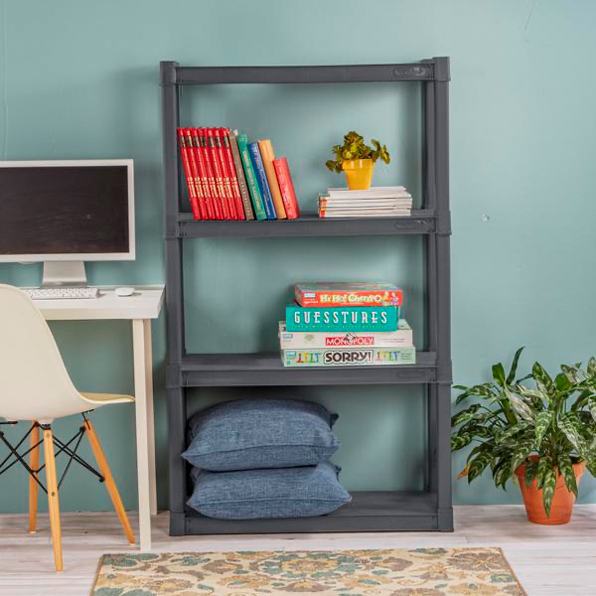 Sterilite 4 Shelf Cabinet, Heavy Duty and Easy to Assemble Plastic Storage  Unit, Organize Bins in the Garage, Basement, Attic, Mudroom, Gray, 2-Pack