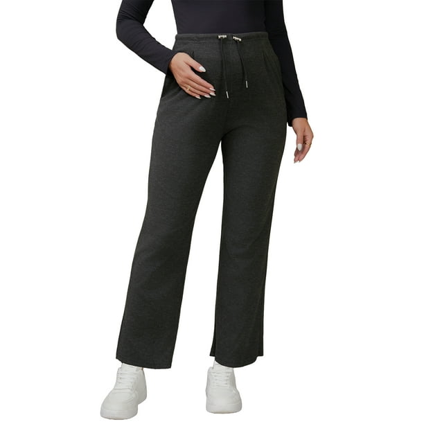 Pantalones de maternidad de mujer INSPIRE CHIC con cintura elástica, cordón, sobre el vientre, de pierna ancha, con bolsillos, color negro