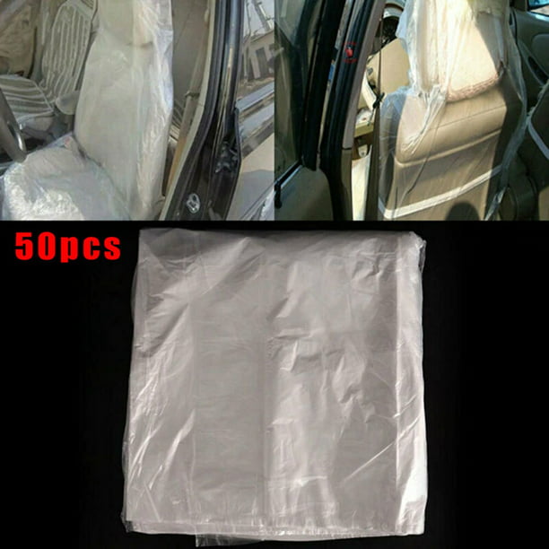 50x Disposable Clear Plastic Car Truck Seat Covers Protector Mechanic Valet New Com - Clear Disposable Plastic Car Seat Covers