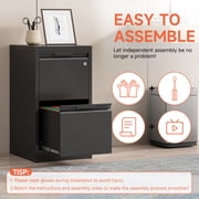 Kooyon 2 Drawer Vertical File Cabinet with Lock, Black Metal Filing Cabinet for Home Office, Fits Legal/Letter/A4-Assembly Required