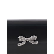 Self-Portrait Woman Black Shoulder Bag With Crystal Bow Detail In Smooth Leather Black