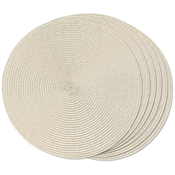 Manteles individuales redondos trenzados, 6 manteles individuales para mesa de comedor, tejidos, lavables, no son manteles individuales, 15 pulgadas (beige)