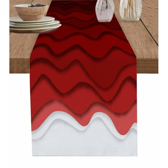 Table Runner Dresser Scarves 70 Inch Long,Dark Red Color Gradient Art Linen Dining Table Runners Abstract Water Ripple Wavy Stripe Tabletop Scarf for Wedding Holiday Party Kitchen