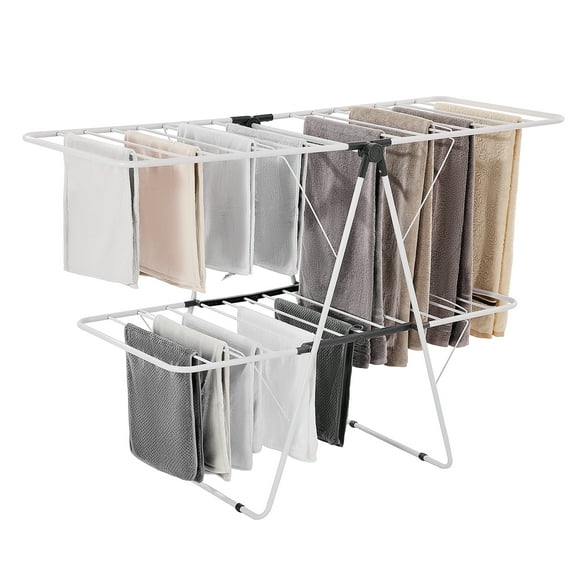 VEVOR 2-Tier Foldable Clothes Drying Rack with Sock Clips & 31 Drying Rods White