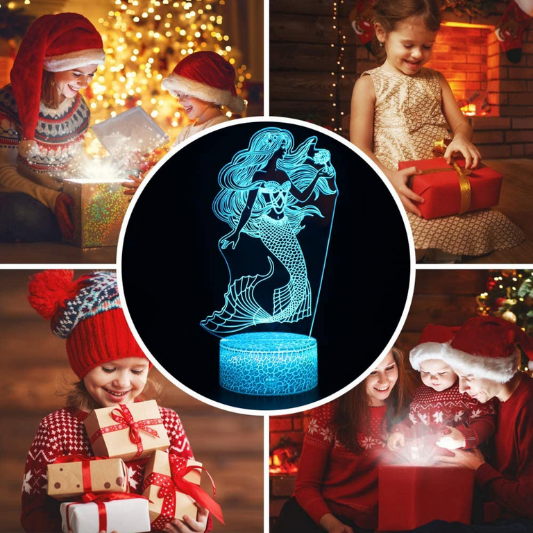 Mermaid 3D Lamp Night Light for Kids with Smart Touch Remote 16 Colors  Changing Dimmable Mermaid Gifts for Girls Children - AliExpress