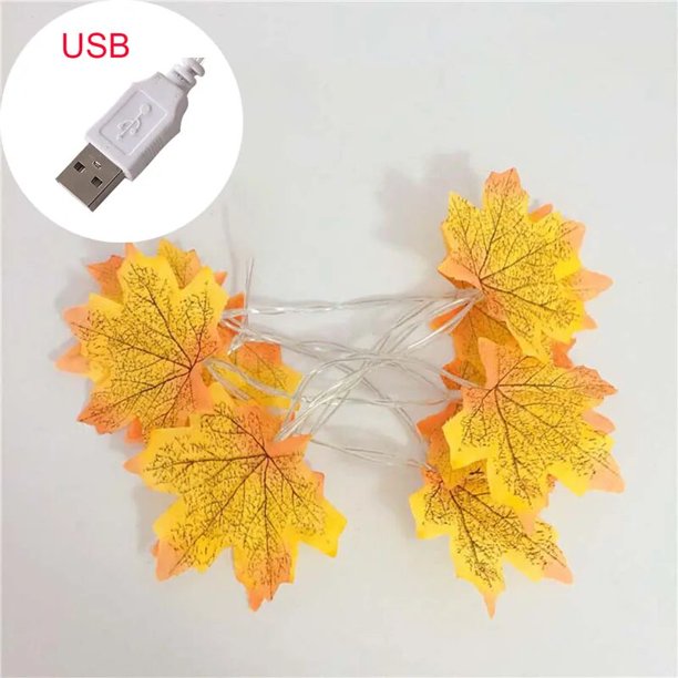 Guirnalda de Hojas de arce artificiales para decoración del hogar, guirnalda de luces LED para otoño, Acción de Gracias, interior y exterior, 2/3/6M