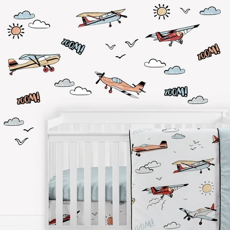 UPC: 0846480092544 | Vintage Airplane Red and Blue Wall Decal (Set of 4) by Sweet Jojo Designs