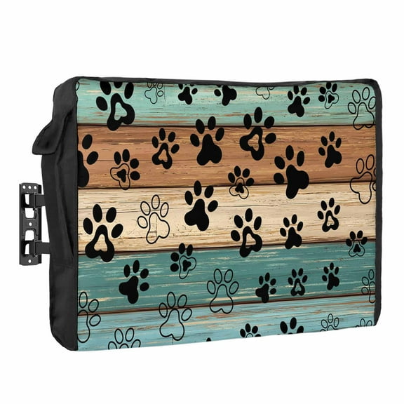 Outdoor TV Cover 52 to 55 Inches, Dog Claws Teal Brown Wood Grain Farmhouse Waterproof and Weatherproof TV Cover with Remote Control Pocket, Flat Screen TV Cover Protector for Outside TV
