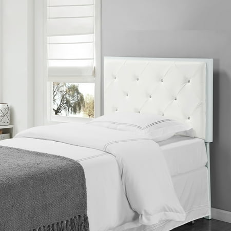 Addisyn Upholstered Headboard White Faux Leather Twin With Crystal Tufs Metal Frame Addisyn Upholstered Headboard White Faux Leather Twin With Crystal Tufs Metal Frame