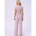 thumbnail image 5 of DARING DIVA Women's Pajama Sets Short Sleeve Ruffled Top Long Pants Lounge Sets XS Pink, 5 of 7