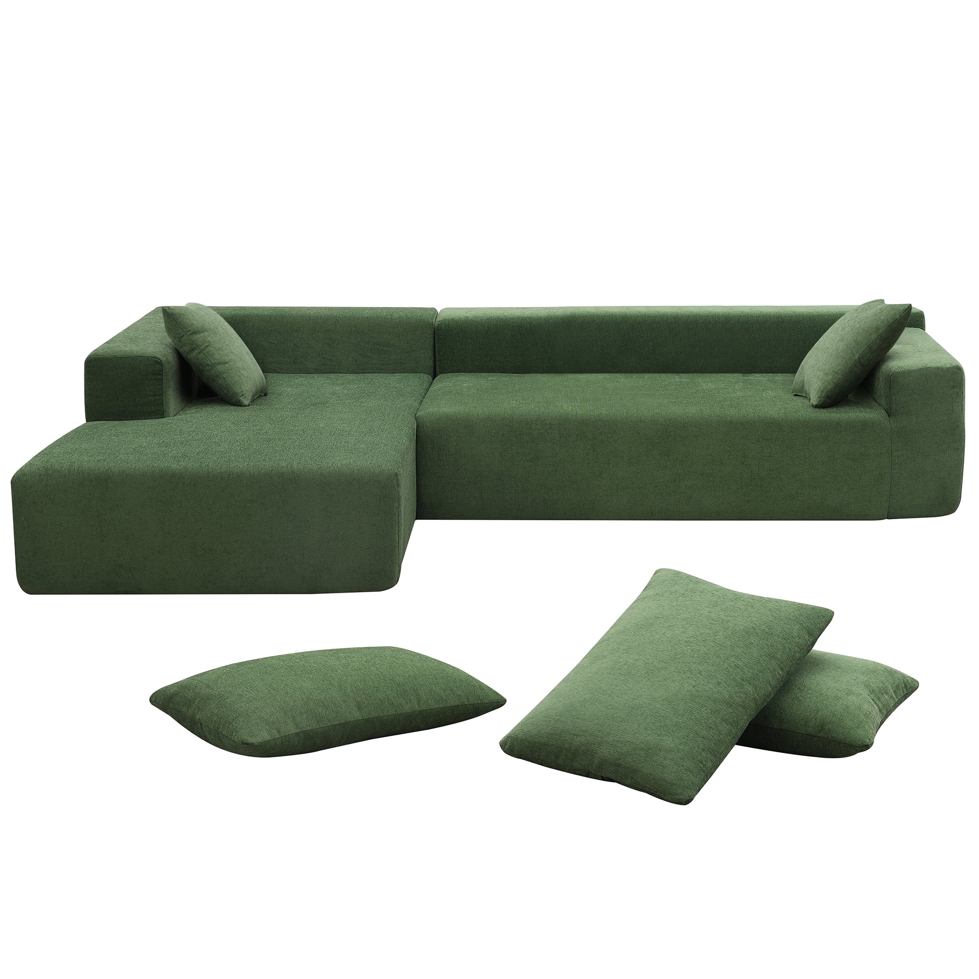 DEALTOPS Modern L-Shape Convertible Sectional Sleeper Sofa Bed Set - Upholstered Modular Sofa Couch for Living Room - Green