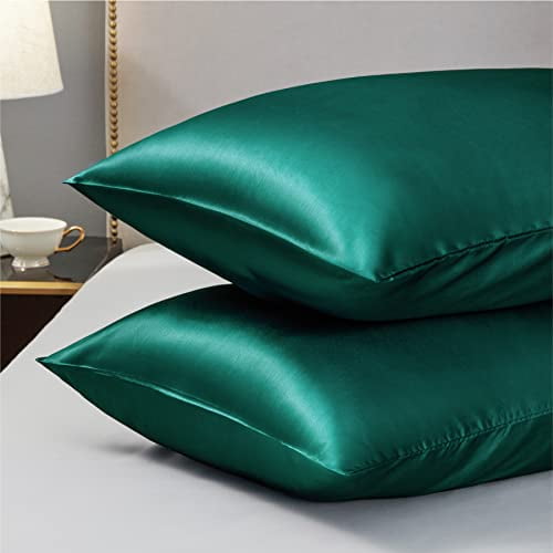 Bedsure Satin Pillowcase for Hair and Skin Queen Dark Green Silky Pillowcase 20x30 Inches Satin Pillow Cases Set of 2 with Envelope Closure Similar to Silk Pillow Cases Gifts for