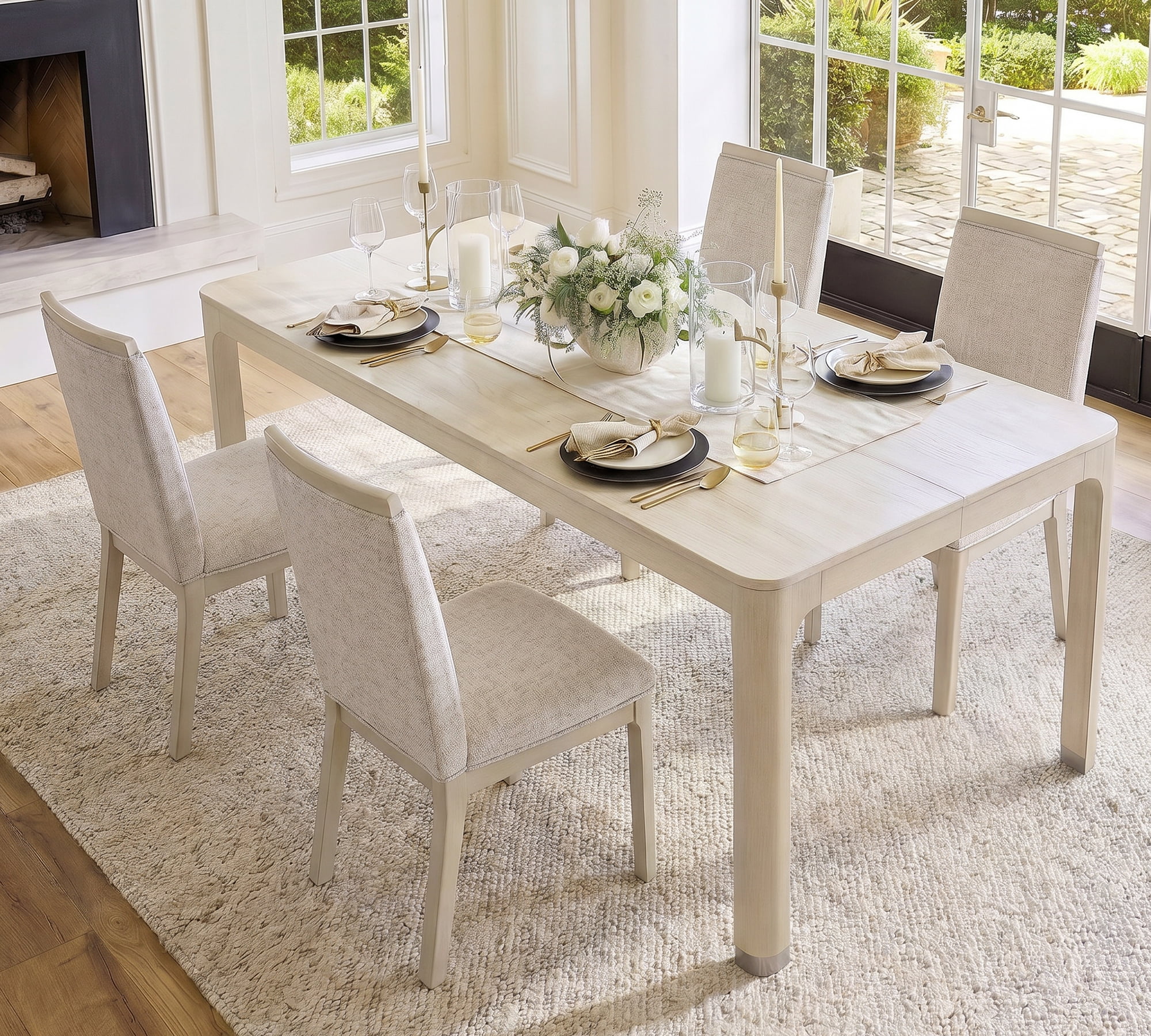 Dining Table and Chairs Set for 4, 66" Rectangular Modern Kitchen Table with Solid Wood Legs and Set of 4 Upholstered Dining Chairs with High Back