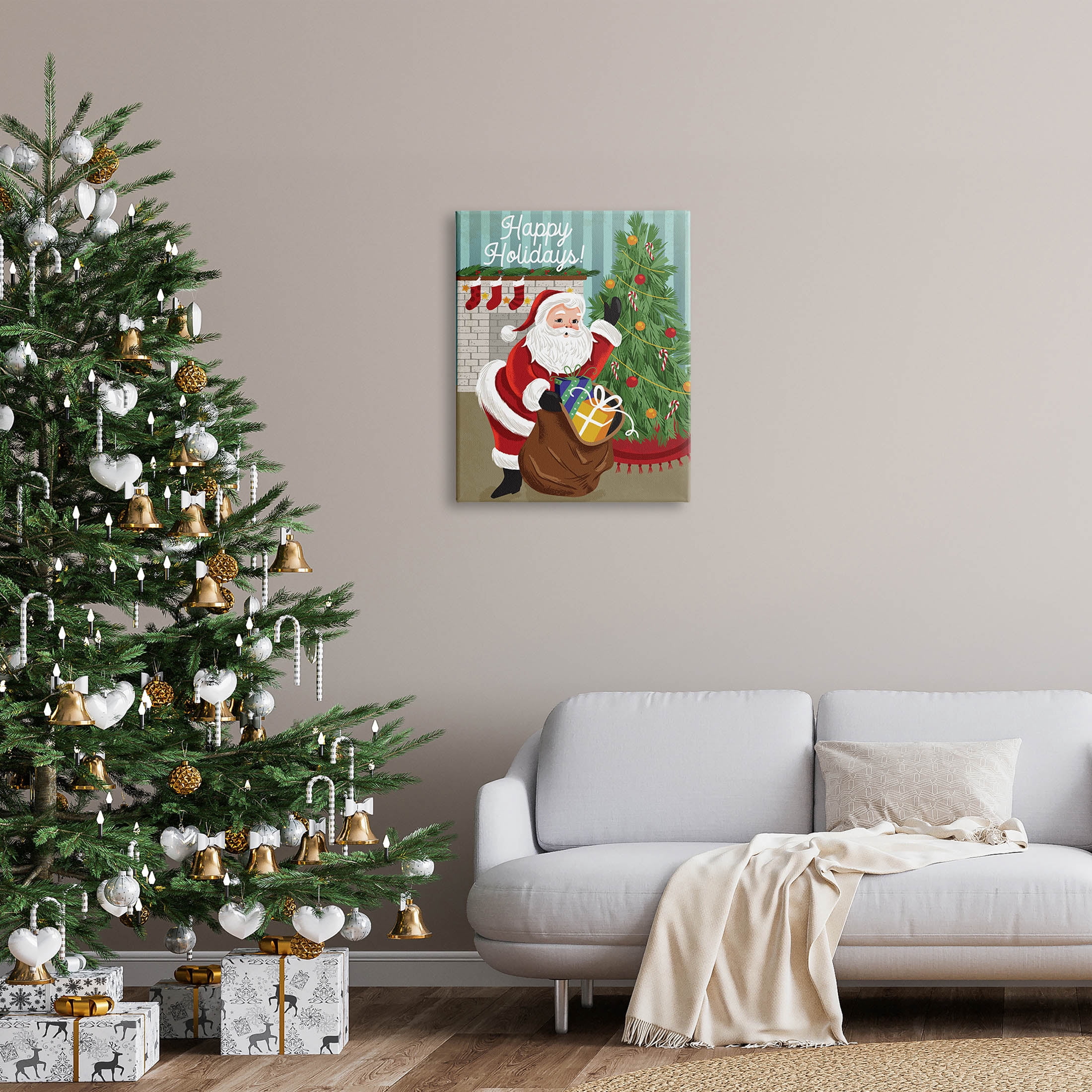 Happy Holidays Santa Gift Bag Holiday Graphic Art Gallery Wrapped Canvas Print Wall Art