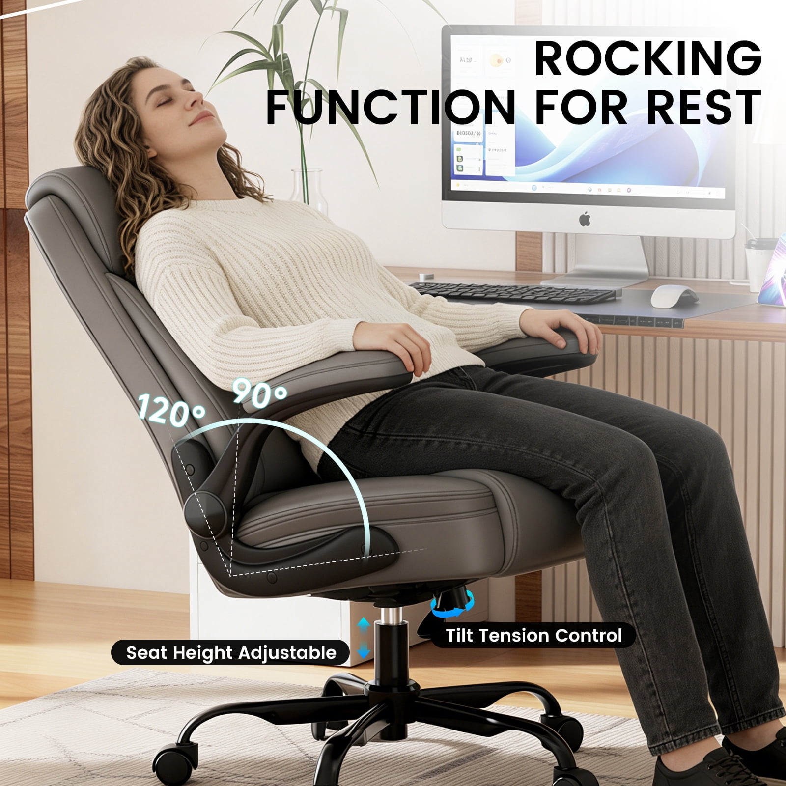 GTRACING Office Chair, 400LBS Big and Tall Home Office Chair Wide Seat Ergonomic Computer Desk Chair with Flip-up Arms, Gray