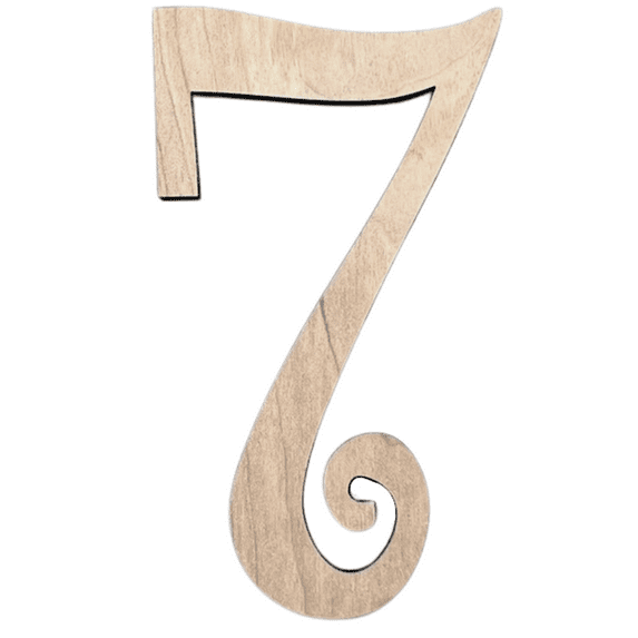 Krafty Supply - 20" Tall Birch Number 7 | 1/4" Birch Plywood | Curlz | Wooden Craft Numbers