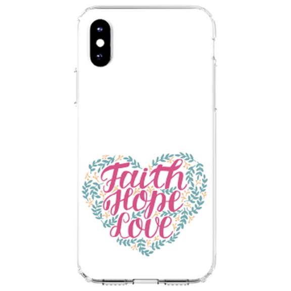 DistinctInk Clear Shockproof Hybrid Case for iPhone X / XS (5.8" Screen) - TPU Bumper, Acrylic Back, Tempered Glass Screen Protector - Faith / Hope / Love - Floral