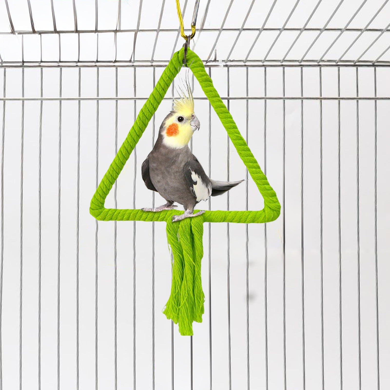 Cotton Rope Bird Perch Swing for Small Parrots, Budgie, Canary, Hanging Cage Accessory with Chew Toy Tassel, 6.7 Inches