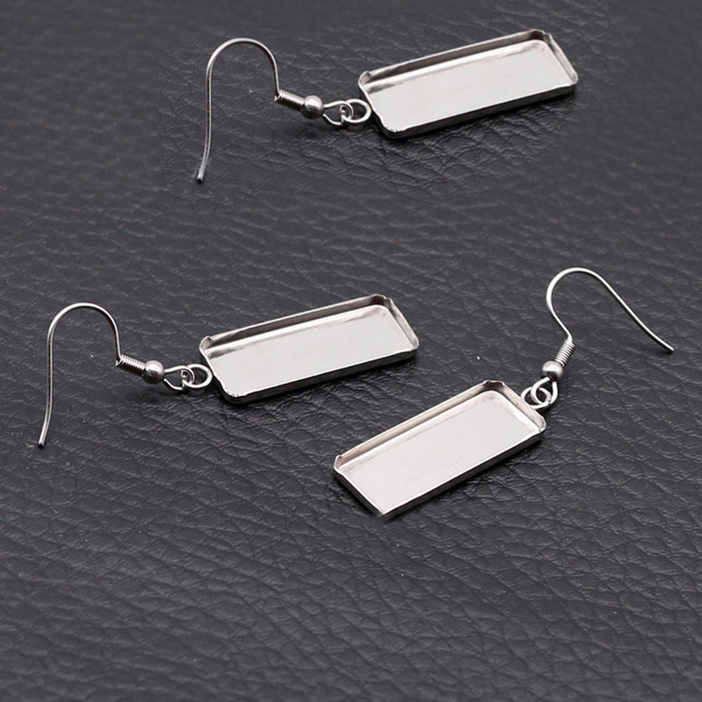 OUNONA 150 pcs Silver Blanks Earring Bezel Setting Stainless Steel Earrings Wire Hooks Settings Trays for Jewelry Making and DIY Crafts