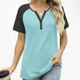 thumbnail image 6 of Hxshgdsn Womens Plus Size Shirts Raglan Short Sleeve Quarter Button V Neck Trendy Pullover Tops（Blue/M）, 6 of 8