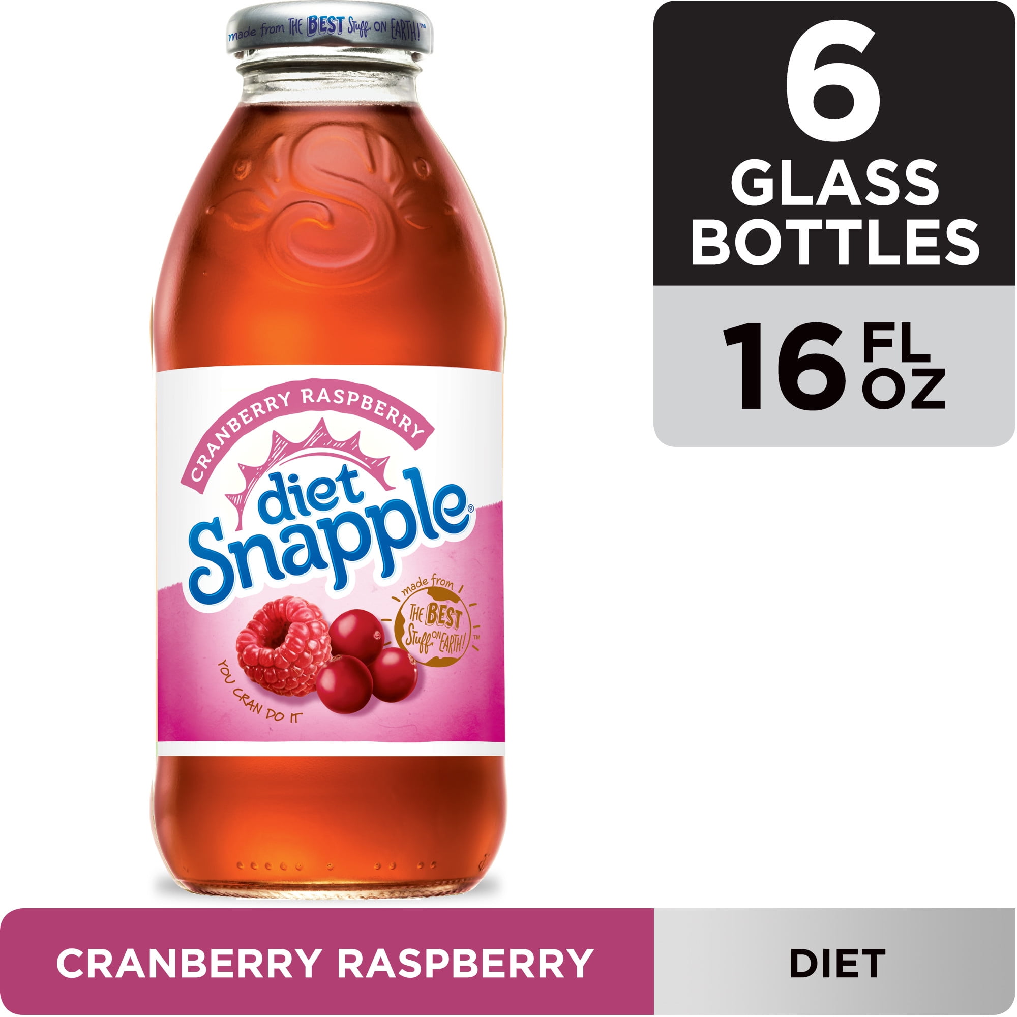 Diet Snapple Cranberry Raspberry, 16 fl oz glass bottles, 6 pack