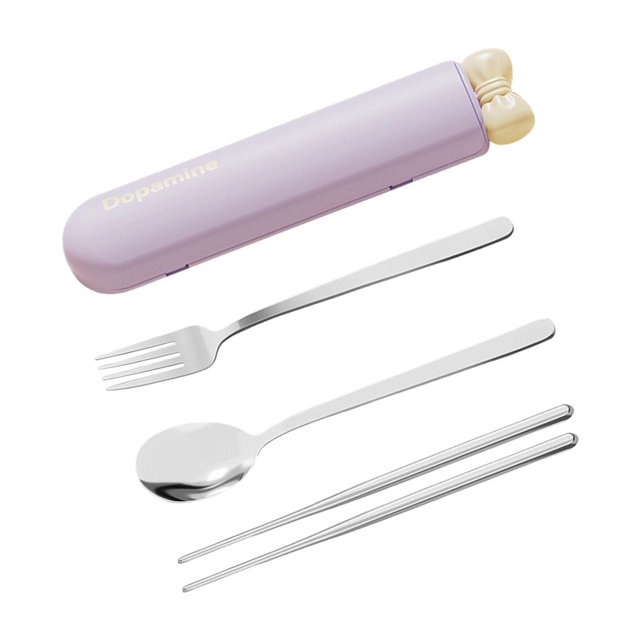 Juego de cuchara, palillos, cubiertos, accesorios para lonchera, vajilla tradicional Morado 4 piezas