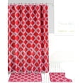 thumbnail image 2 of Elegant 4 Pieces Set Bathroom Trellis Honey Pattern Red Rug Softy Washable Includes : 1 Bath Mat 18"X 30",1 Bath Mat 17"X 17",12 Fabric Covered Hooks ,1 Shower Curtain 70"X 72" Anti Slip, 2 of 2