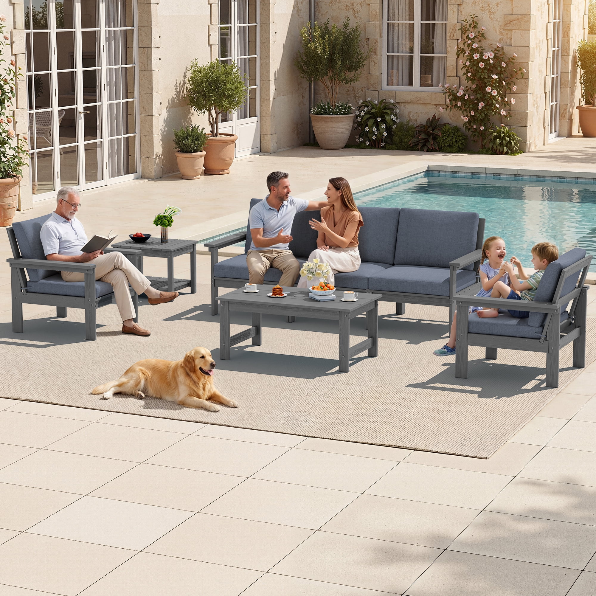 SERWALL, Outdoor Patio Furniture Set, Grey, 7-Piece - Walmart.com