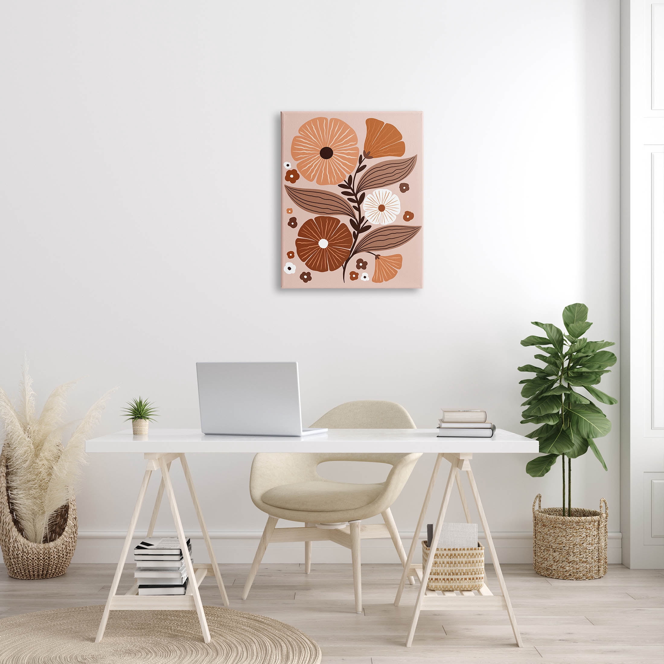 Neutral Tones Flower Shapes Botanical & Floral Graphic Art Gallery Wrapped Canvas Print Wall Art