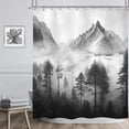 thumbnail image 3 of Misty Shower Curtain 72Wx72H Inch Foggy Snow Mountain Scenery National Park Smokey Tree Woodland Landscape Black Gray for Men Bathroom Decor Fabric Polyester Waterproof 12 Pack Hooks, 3 of 6