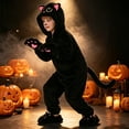 thumbnail image 6 of Coerni Boys Girls Black Cat Onesie Zip Up Hooded Jumpsuit with Pink Paw Gloves Cute Cat Ear Hood Halloween Christmas Party Dress Up for Kids, 6 of 9