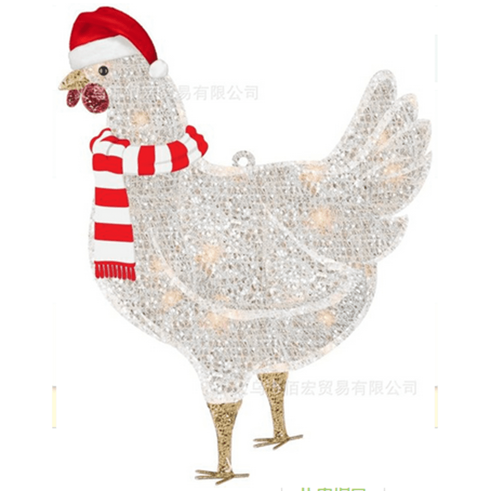 LightUp Chicken with Scarf Metal Chicken Sculpture Lawn Corridor