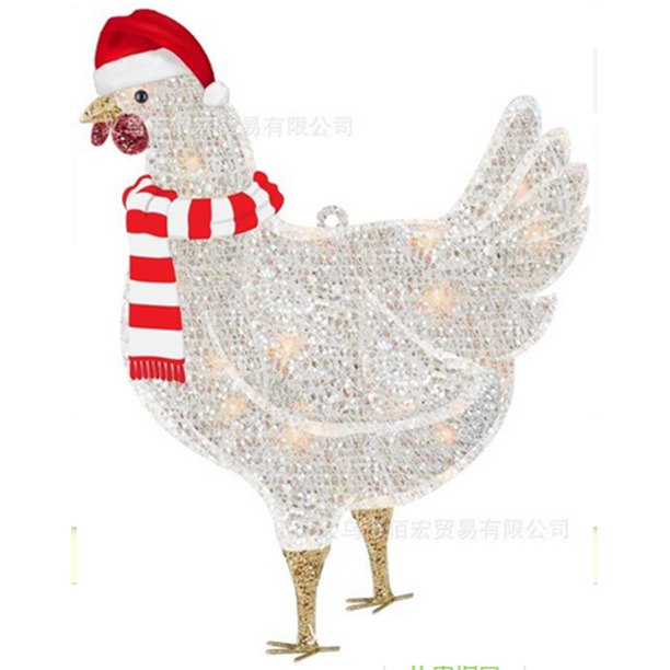 LightUp Chicken with Scarf Metal Chicken Sculpture Lawn Corridor