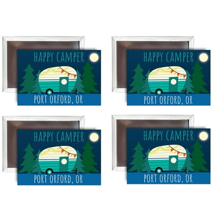 

Port Orford Oregon Souvenir 2x3-Inch Fridge Magnet Happy Camper Design 4-Pack