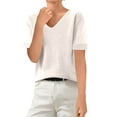 thumbnail image 2 of Dwellite Sweaters for Womens Short Sleeve Cropped V Neck Business Casual Lightweight Sweater Tops Summer Spring Knit Tops Pullover 2026 White S, 2 of 5