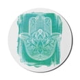 thumbnail image 1 of Hamsa Mouse Pad for Computers, Grungy Display with Ethnic Motif Flourishing Lotus Culture Print, Round Non-Slip Thick Rubber Modern Gaming Mousepad, 8" Round, Turquoise and White, by Ambesonne, 1 of 2