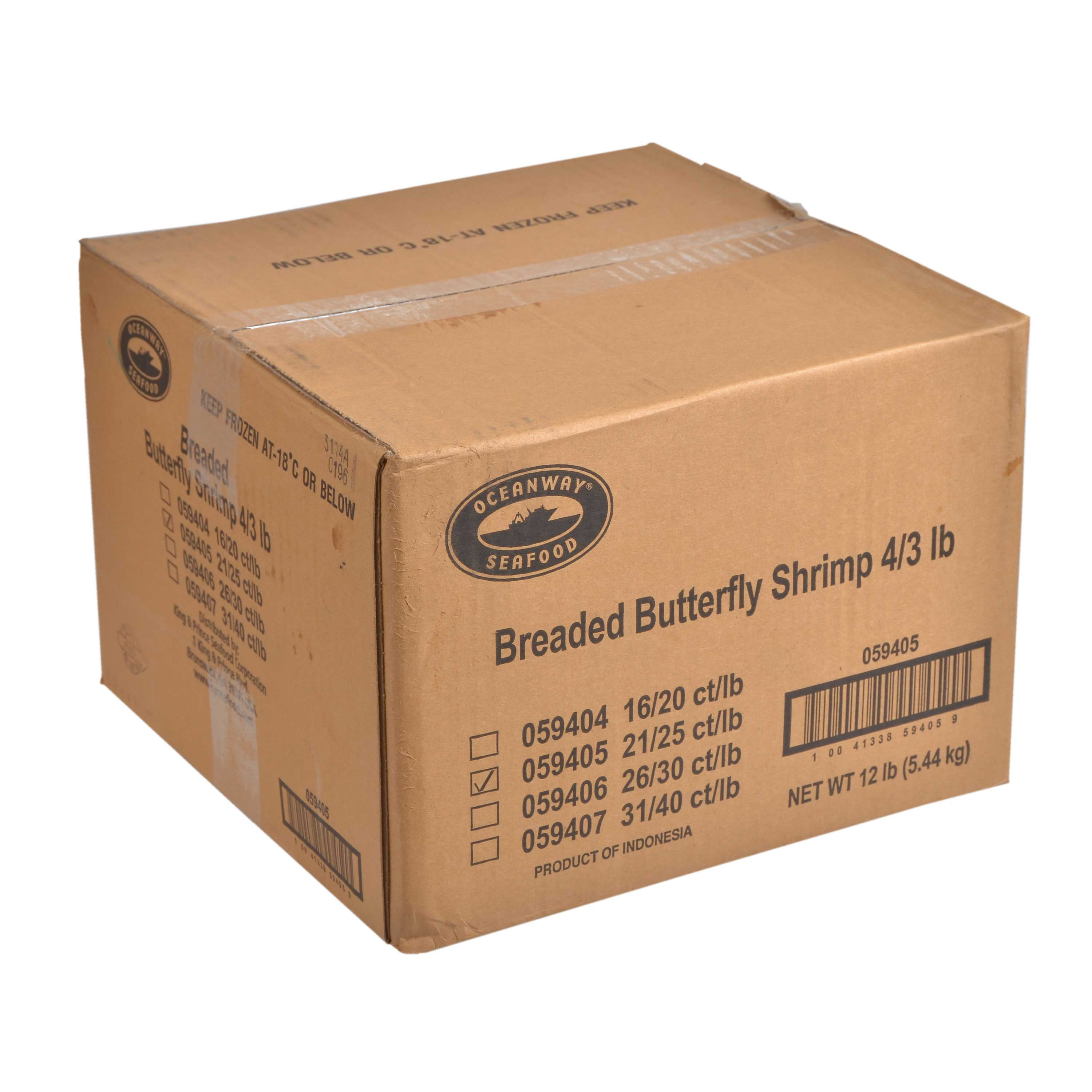 Oceanway Seafood Butterfly Breaded Shrimp - 21/25 Count, 3 Pound - 4 per case.