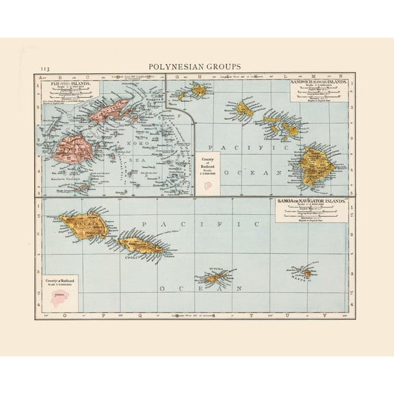 Historic Map - Polynesian Islands Oceania - 28.46 x 23 - Vintage Wall Art