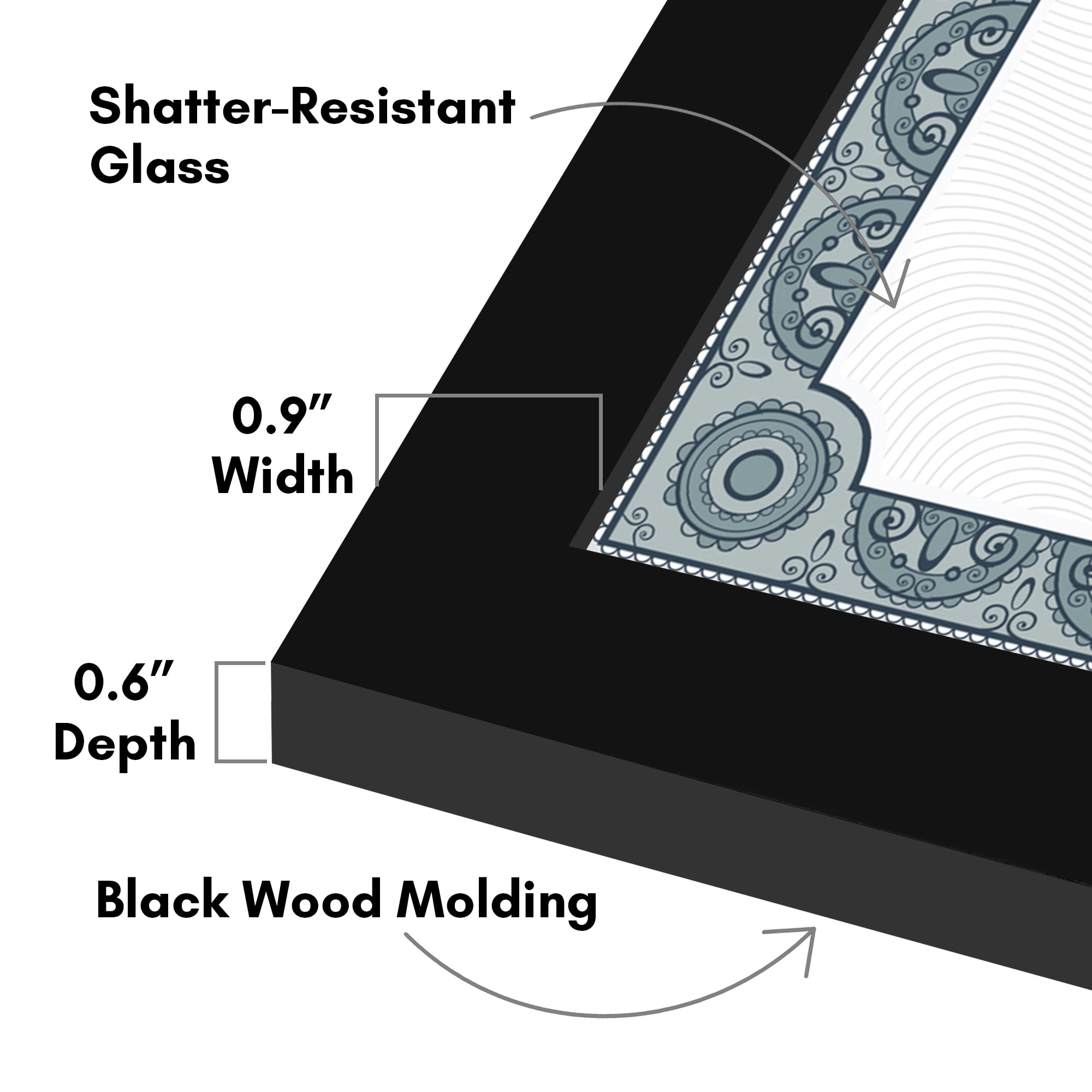 Americanflat 8.5x11 Diploma Frame with Shatter-Resistant Glass Document Frames Legacy Collection Wall - Black