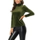 thumbnail image 4 of INSPIRAR CHIC Blusa de Mujer de Manga Larga Cuello Mock Cuello de Tortuga de Terciopelo Elástico XS Verde Oliva, 4 of 6