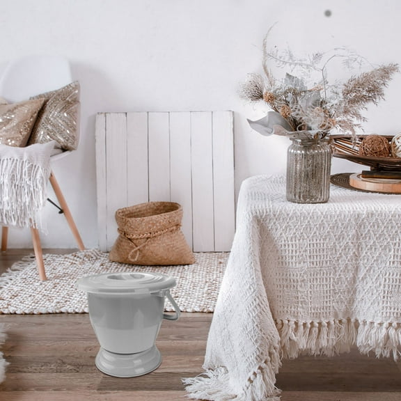 PBPBOX 1Pc Portable Grey Chamber Pot with Lid Thickened Plastic Urinal Pot for Home