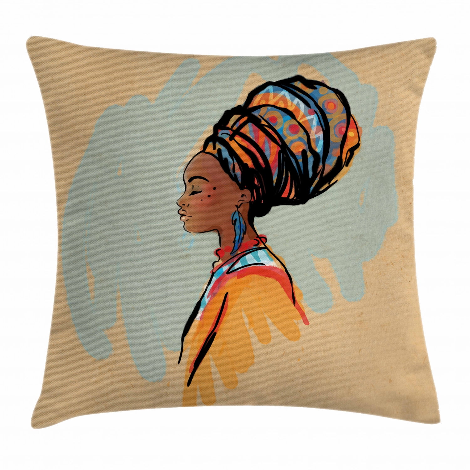 African Woman Hand Embroidered Pillow Cover Female in Nature Cushion Cover Desert Illustration Pillowcase Ethnic Home Decor Gift