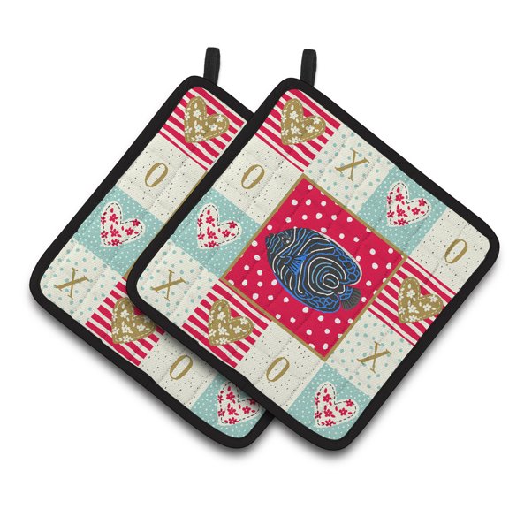 Carolines Treasures CK5469PTHD Emperor Angelfish Love Pair of Pot Holders, Red, 7.5HX7.5W, multicolor