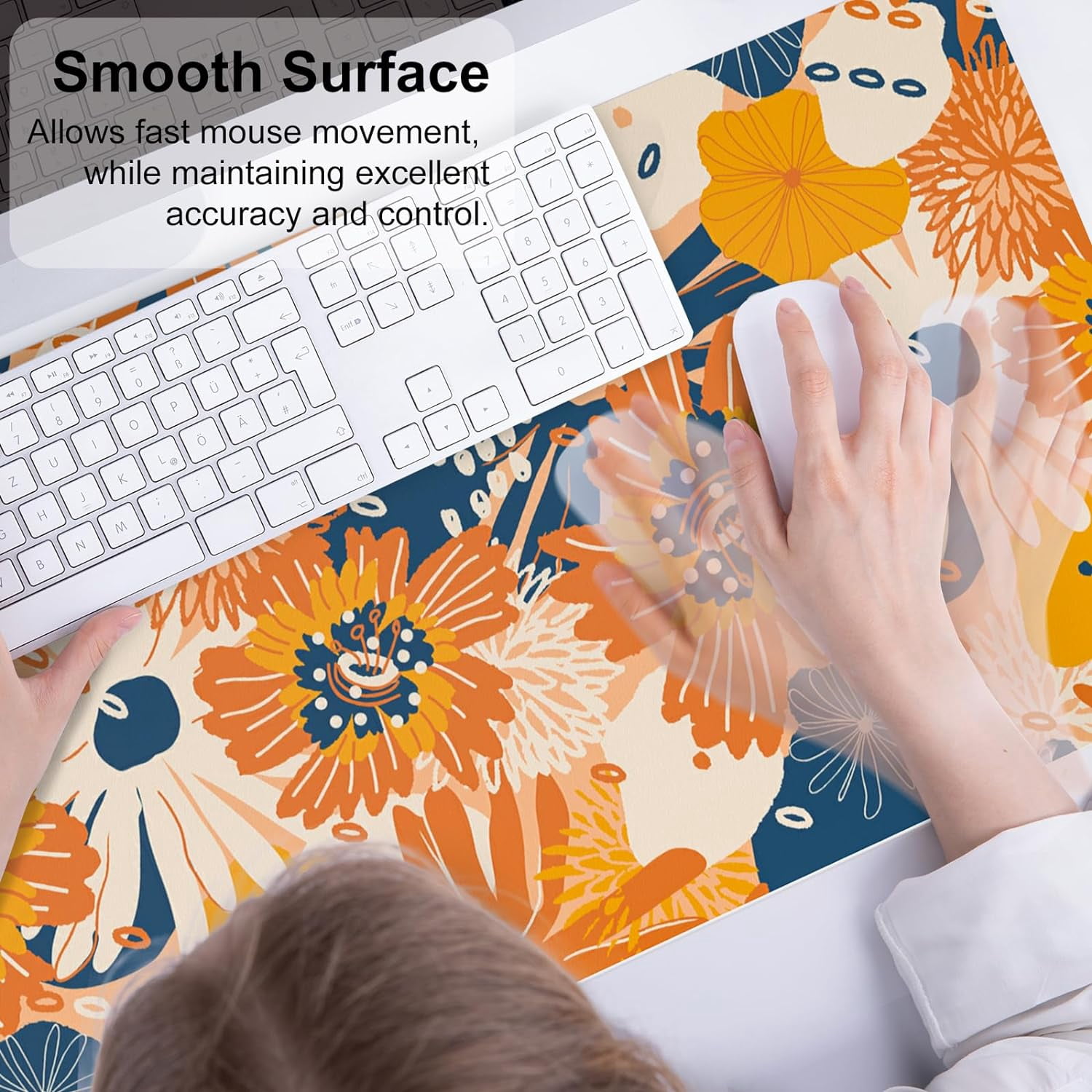 Large Mouse Pad for Desk, Cute Desk Mat for Desktop, Women Girls Office Décor Desk Accessories, PU Leather Waterproof Big Gaming Mousepad, Autumn Flowers Desk Pad Computer Mat, 31.5" x 15.7"
