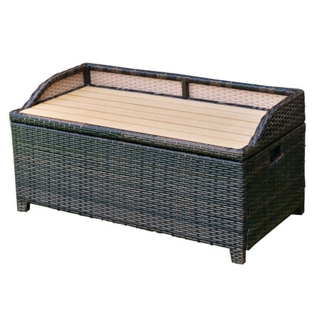GHP 50 Gallon 40.2"LX20.3"WX20.1"H Brown Waterproof Patio Wicker Storage Ottoman
