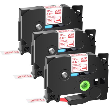 GREENCYCLE 3x Compatible for Brother P-touch TZe-FA3R TZ-FA3R 1/2'' 12mm Red on White Iron-on Fabric Clothing Label Maker Tape