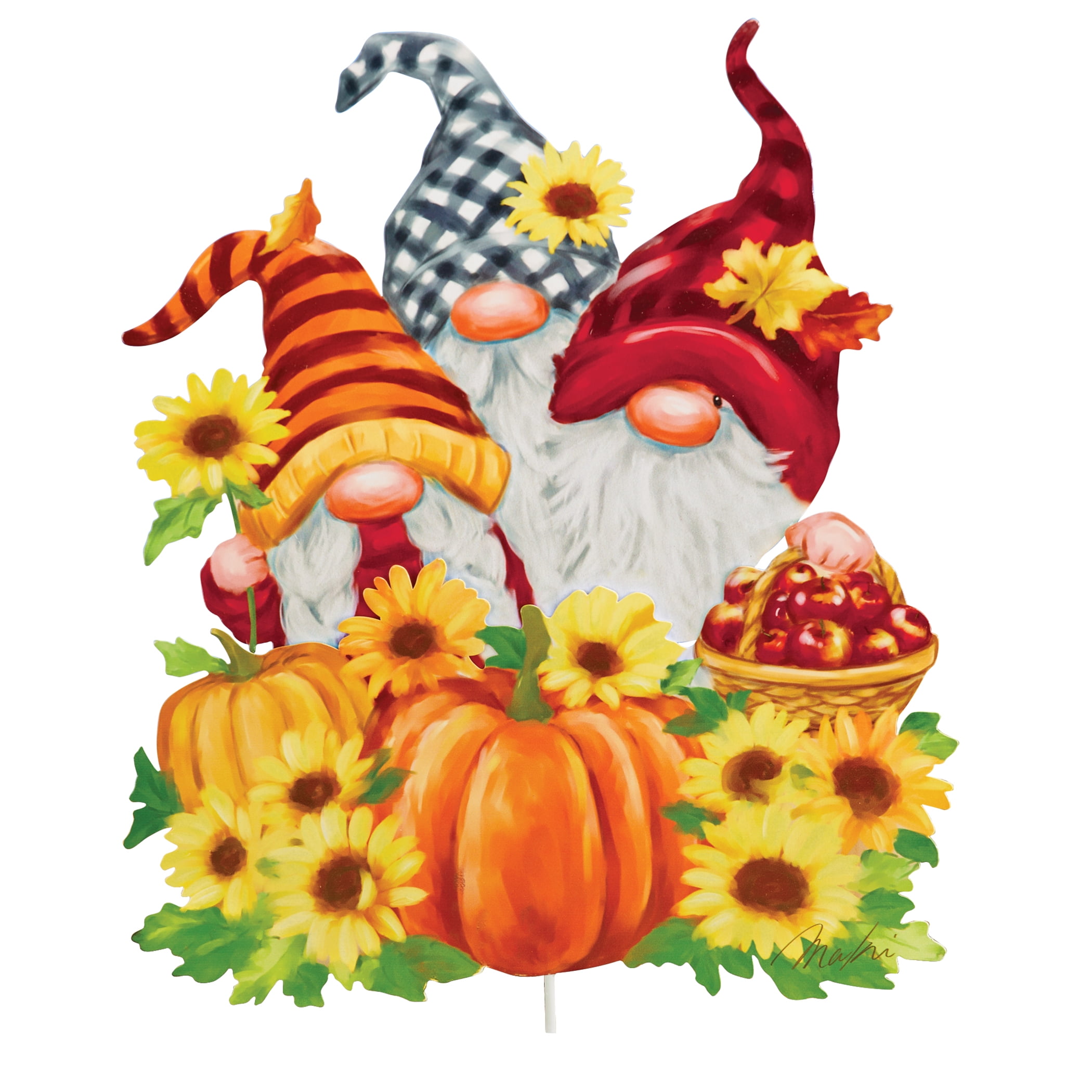 Collections Etc Fall Harvest Three Gnomes Outdoor Garden Stake